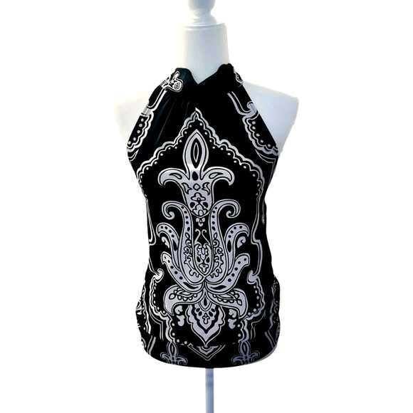 White House Black Market Tops - White House Black Market Fitted Black and White Halter Tank Top